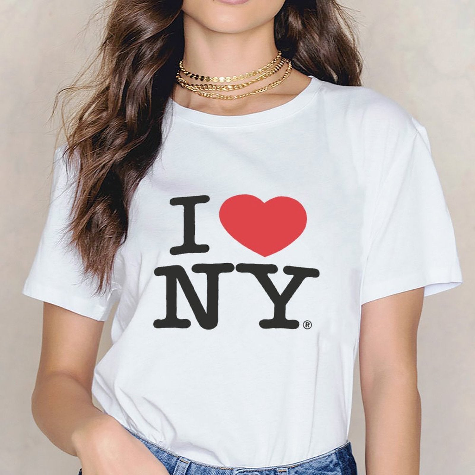 Inkmay Casual  Cotton T-shirt Heart Over New York Pattern Print Unisex T-shirtVintage Sharp T-Shirt