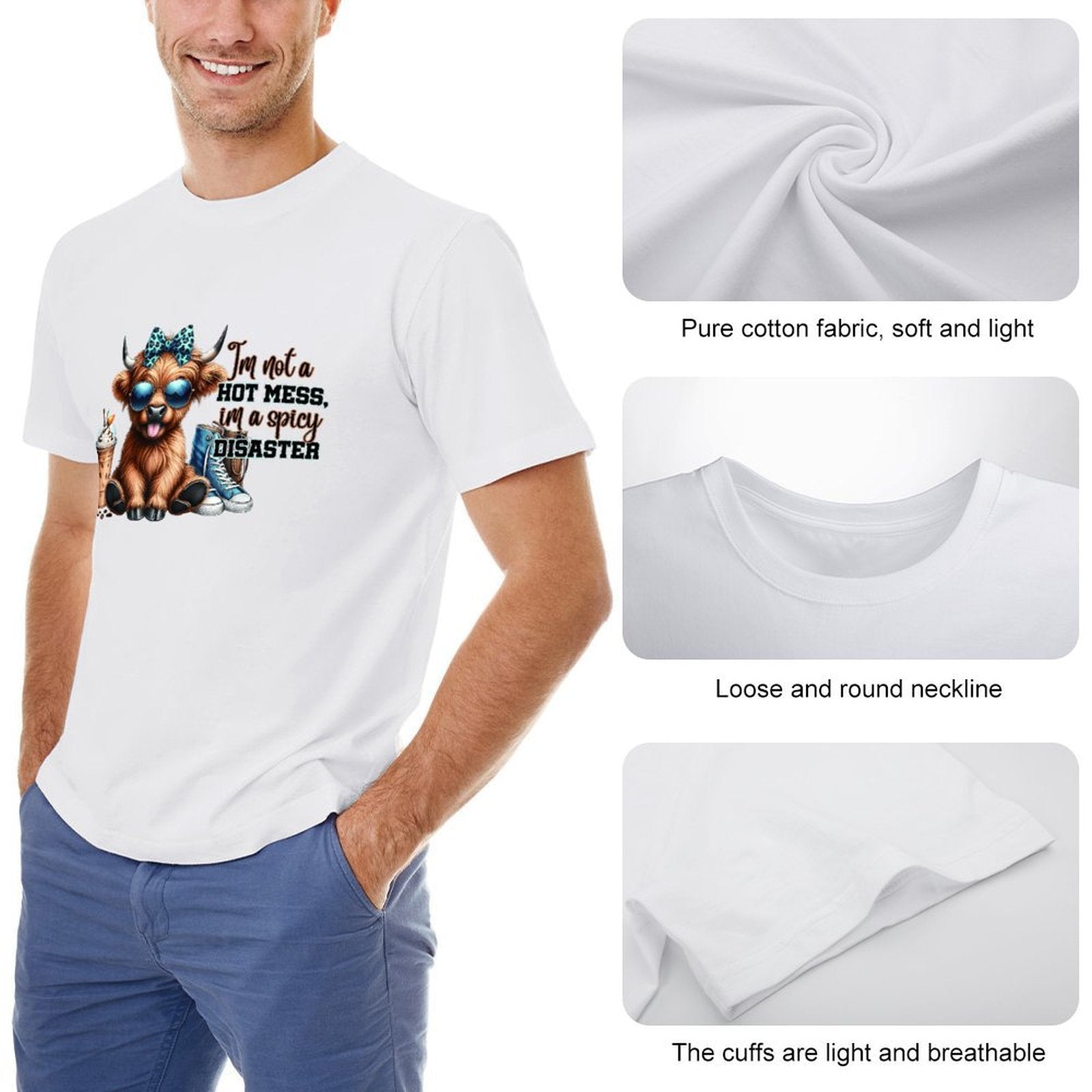 Inkmay Casual  Cotton T-shirt Cartoon Cow With Sunglasses And Sneakers Unisex T-shirtSoftWear ActiveWear T-Shirt