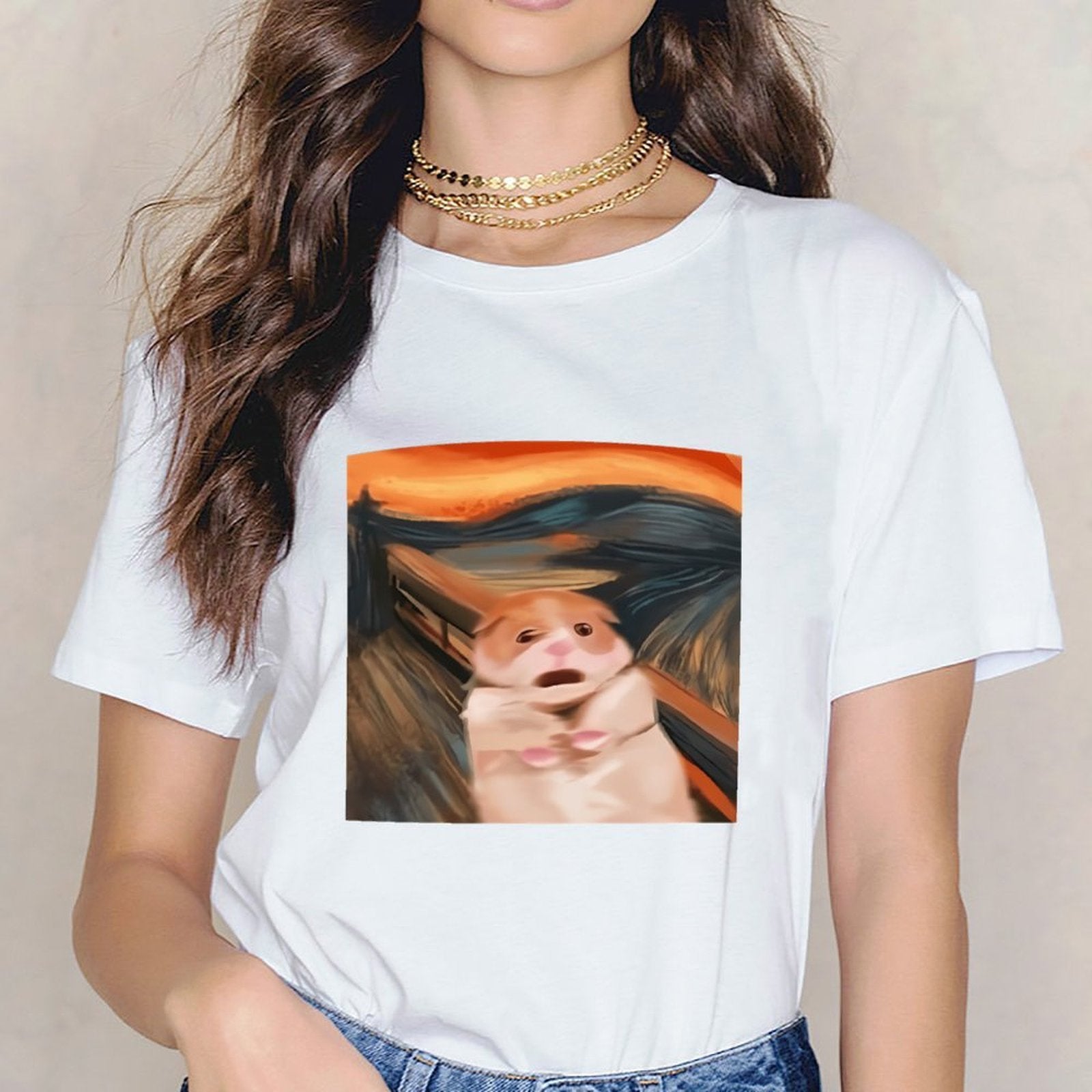 Inkmay Casual Cotton T-shirt Cute Puppy Under Car Pattern Print Unisex T-shirtActive ActiveStyle T-Shirt