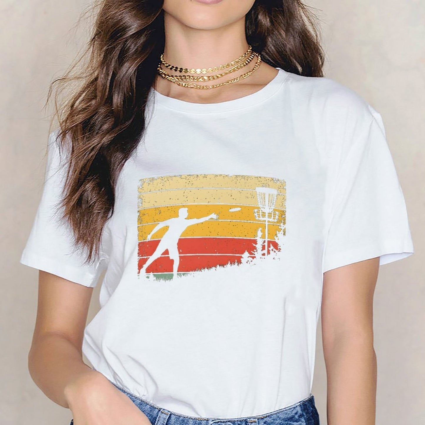 Inkmay Casual  Cotton T-shirt Disc Golf Player Throwing Disc Artwork Unisex T-shirt