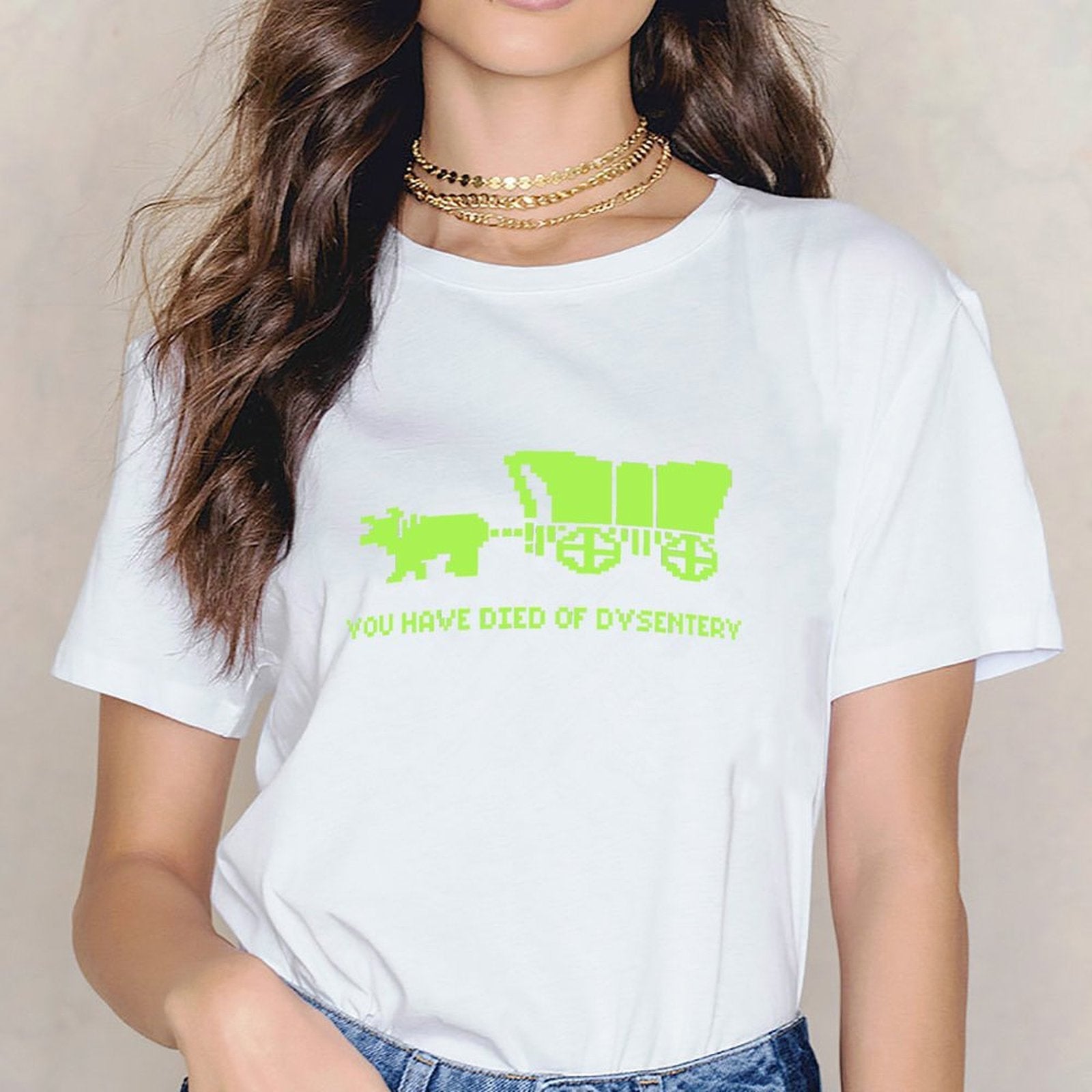 Inkmay Casual Cotton T-shirt Bright Green Background With Abstract Design Unisex T-shirtTrueComfort Crisp Print T-Shirt