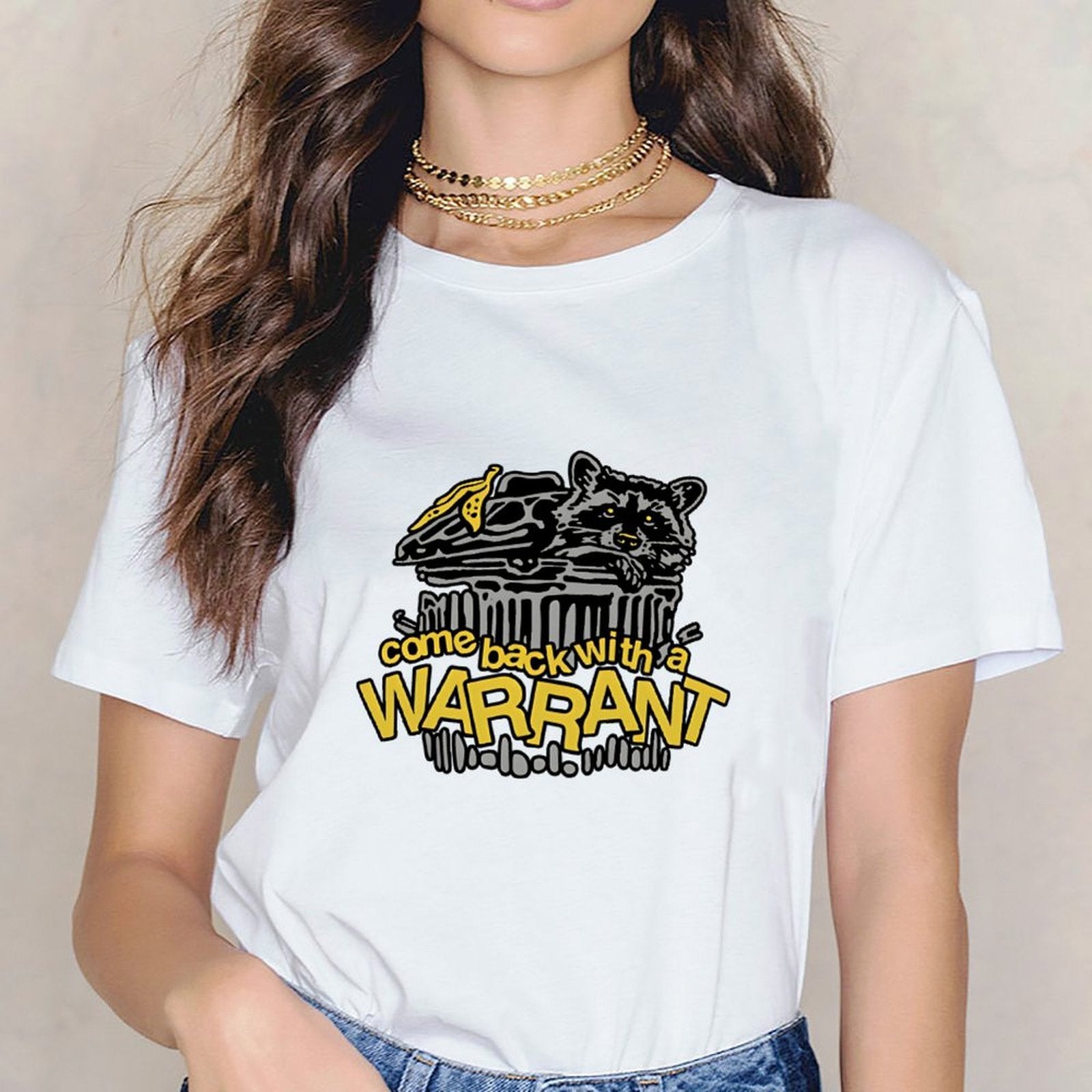 Inkmay Casual  Cotton T-shirt Come Back With A Warrant Unisex T-shirtNatural ModernFit T-Shirt