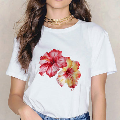 Inkmay Casual Cotton T-shirt Vibrant Floral Design With Bold Colors Unisex T-shirtSharp ClassicLine T-Shirt