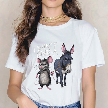 Inkmay Casual Cotton T-shirt Animal Print With Donkey And Mouse Unisex T-shirtHeritage RelaxFit T-Shirt