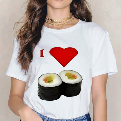 Inkmay Casual  Cotton T-shirt Sushi Rolls With Heart Above Unisex T-shirt