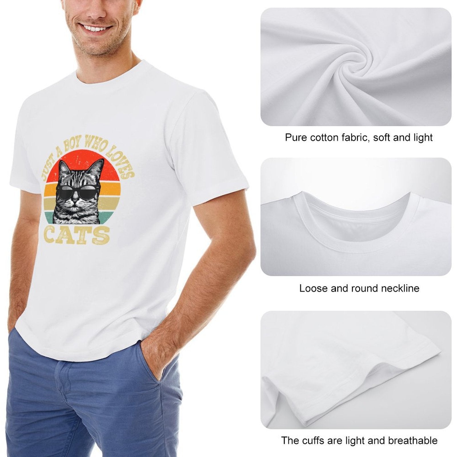 Inkmay Casual  Cotton T-shirt Cool Cat Wearing Sunglasses Art Print Unisex T-shirtEssentialFit Softstyle T-Shirt
