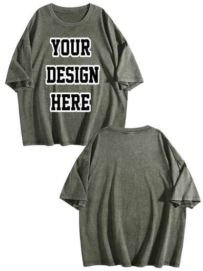 230gsm Heat Transfer Print Canvas Cotton Pre-washed T-shirt, Front Print, Teal