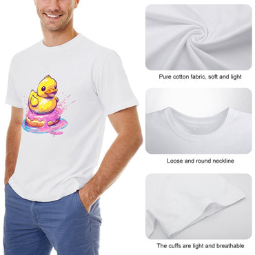Inkmay Casual  Cotton T-shirt Bright Yellow Duck Splashing In Water Unisex T-shirt