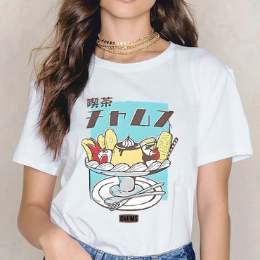Inkmay Casual Cotton T-shirt Blue Background With White Face Print Unisex T-shirtSharp Colorfast T-Shirt