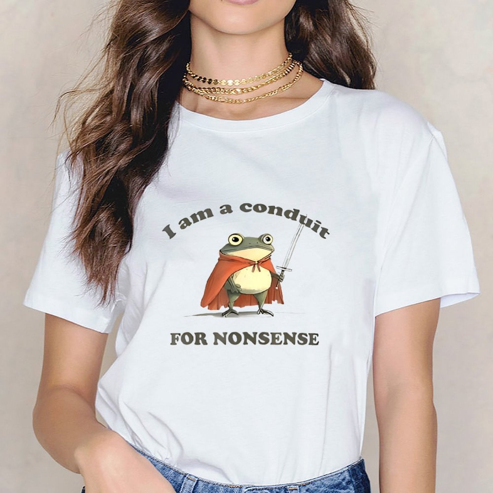Inkmay Casual Cotton T-shirt Frog With Cape And Sword Unisex T-shirtPremiumSeries Signature T-Shirt
