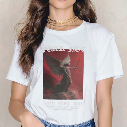 Inkmay Casual Cotton T-shirt Angel With Sword Over Clouds Unisex T-shirt
