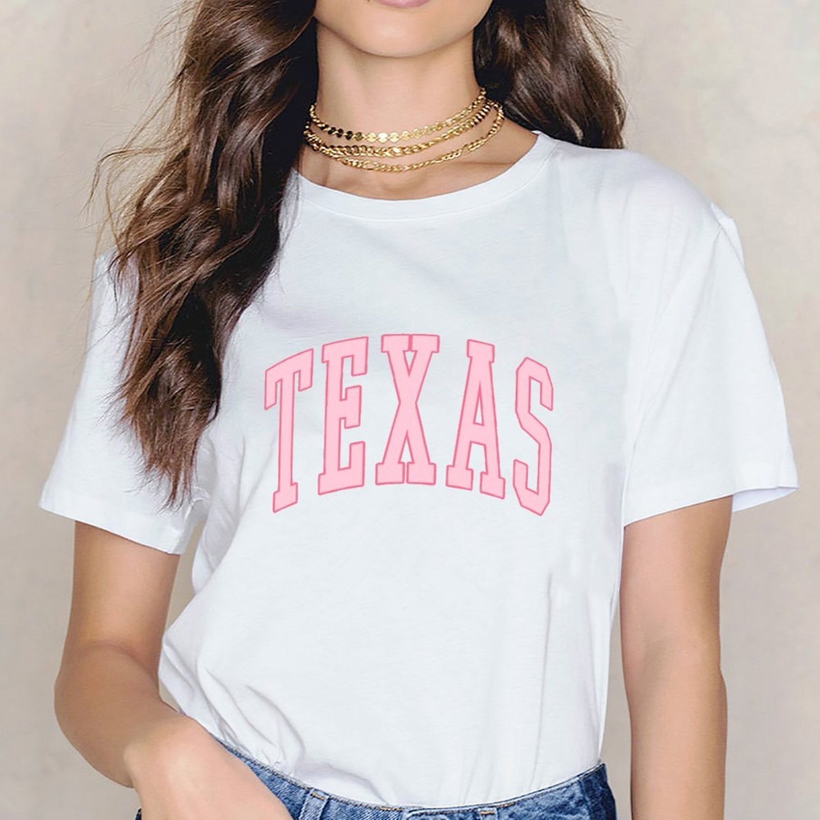 Inkmay Casual Cotton T-shirt Texas Pink Background With Bold Letters Unisex T-shirtStreet Plain T-Shirt