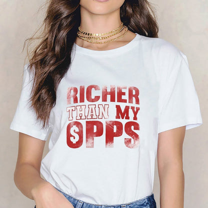 Inkmay Casual Cotton T-shirt Richer Than My Sprs Pattern Print Unisex T-shirtStreet EssentialFit T-Shirt