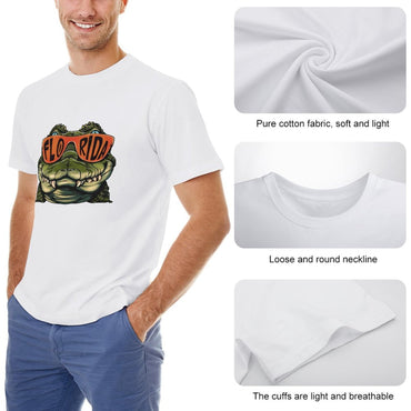Inkmay Casual  Cotton T-shirt Alligator Wearing Sunglasses With Florida Print Unisex T-shirtClassic Fit PremiumSeries T-Shirt