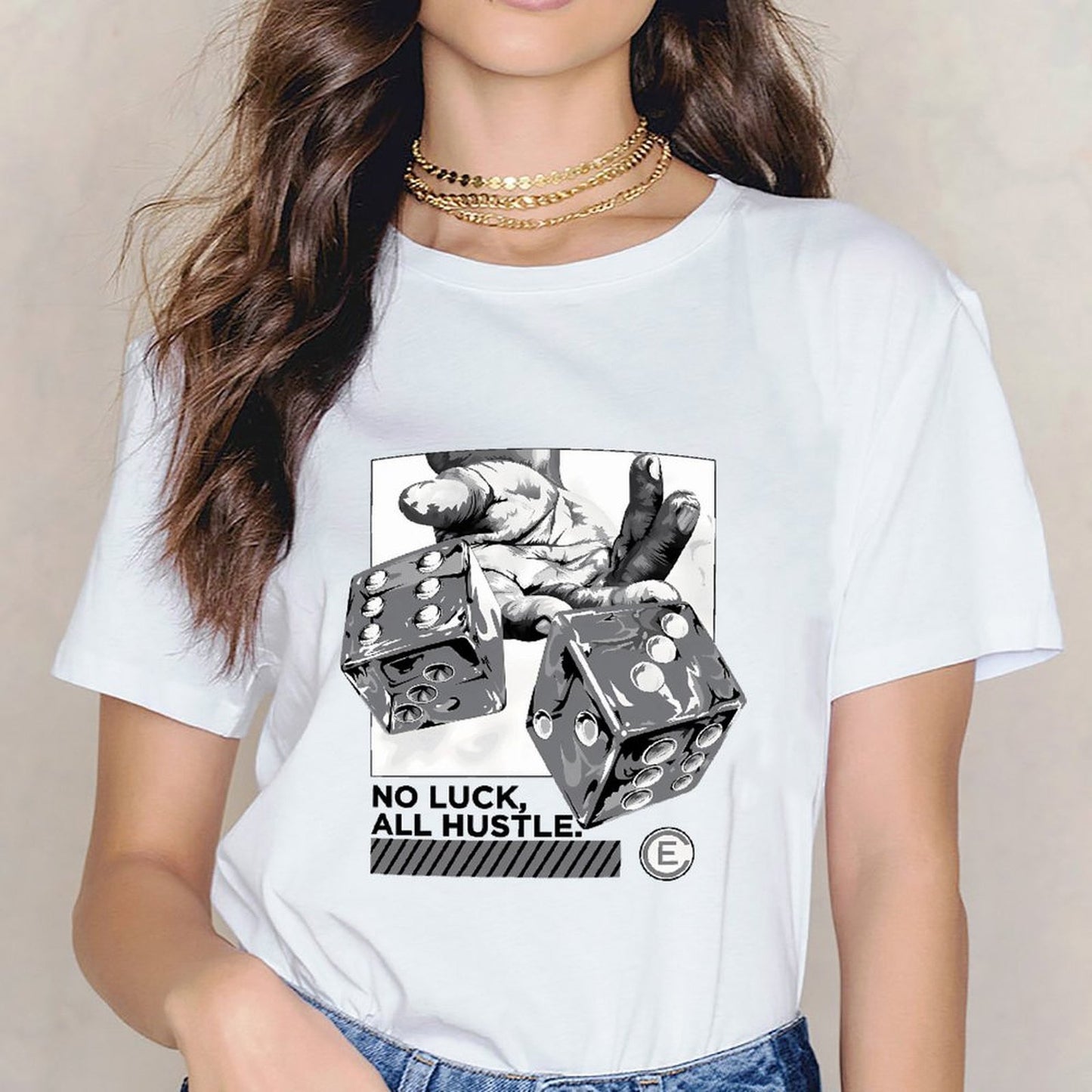 Inkmay Casual Cotton T-shirt Dice Rolling Hands Artistic Pattern Prints Unisex T-shirtPlain Fresh T-Shirt