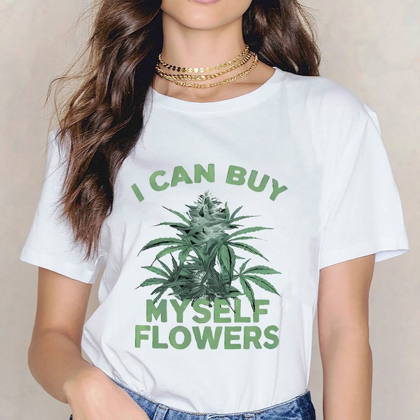Inkmay Casual  Cotton T-shirt Cannabis Plant With Text Overlay Design Unisex T-shirtRelaxed Fit Fade-Resistant T-Shirt