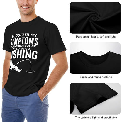 Inkmay Casual  Cotton T-shirt Fishing Theme Print On Black Background Unisex T-shirtTear-Resistant Wrinkle-Free T-Shirt