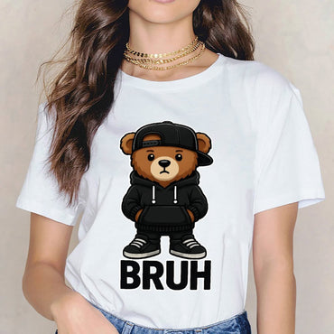 Inkmay Casual Cotton T-shirt Bruh Bear Wearing Black Streetwear Unisex T-shirtBatch-Printed ClassicLine T-Shirt
