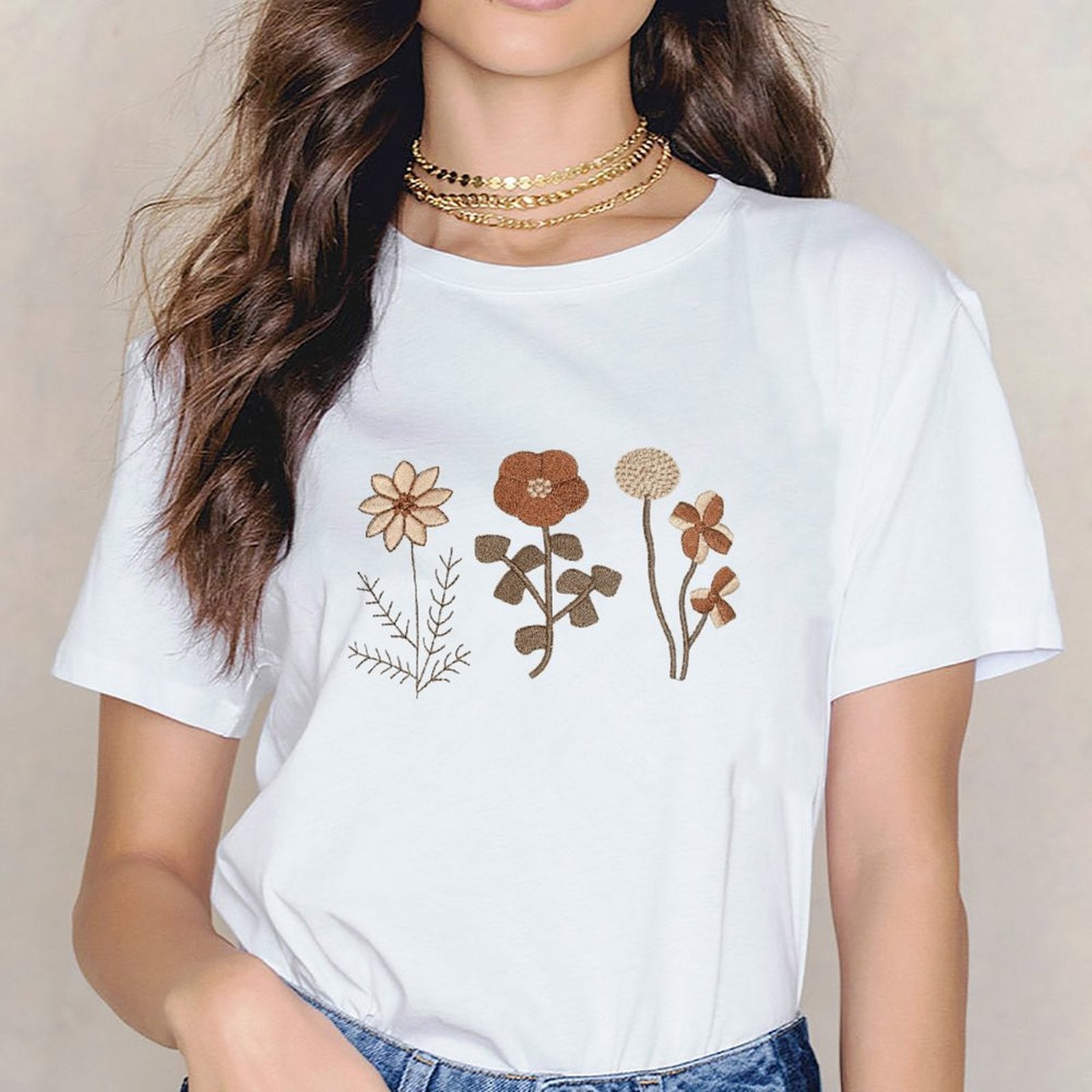 Inkmay Casual Cotton T-shirt Floral Pattern With Beaded Texture Unisex T-shirtActive Essential T-Shirt