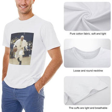 Inkmay Casual  Cotton T-shirt Pope Playing Basketball In White Robes Unisex T-shirt