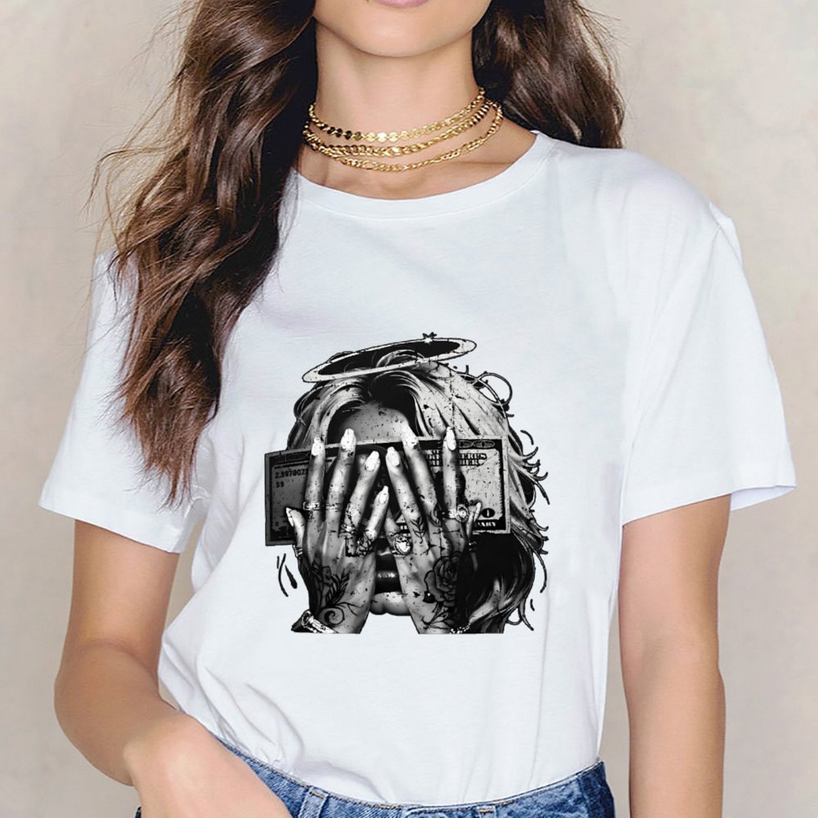 Inkmay Casual Cotton T-shirt Abstract Art With Floral Elements Design Unisex T-shirtModernFit Classic T-Shirt