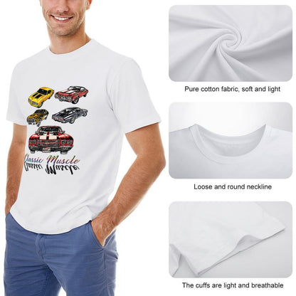Inkmay Casual  Cotton T-shirt Classic Muscle Cars Pattern Prints Design Unisex T-shirtActiveWear Wrinkle-Free T-Shirt