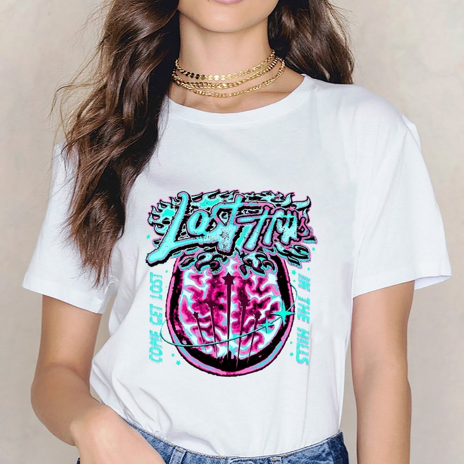 Inkmay Casual Cotton T-shirt Lost Minds Brain Art Print Design Unisex T-shirtSharp Print-Ready T-Shirt