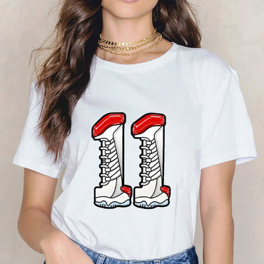 Inkmay Casual  Cotton T-shirt White Boots With Red Accents Unisex T-shirtPure Fundraising T-Shirt