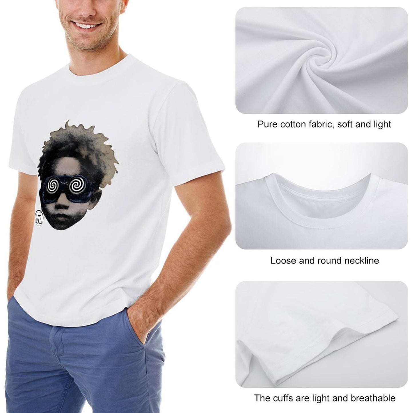 Inkmay Casual  Cotton T-shirt Stylish Artistic Face With Swirl Glasses Unisex T-shirtTrueFit Print-Ready T-Shirt