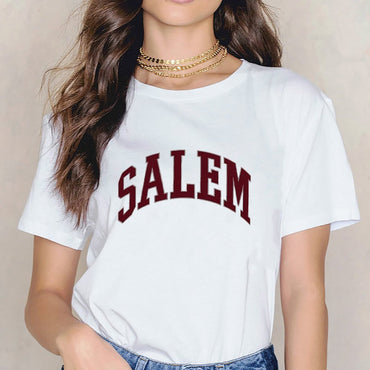 Inkmay Casual Cotton T-shirt Salem Red Text On White Background Unisex T-shirtEssentialFit Pocket Tee T-Shirt