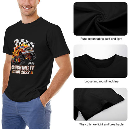 Inkmay Casual  Cotton T-shirt Monster Truck With Fire Flames Unisex T-shirtNeutral SoftLine T-Shirt