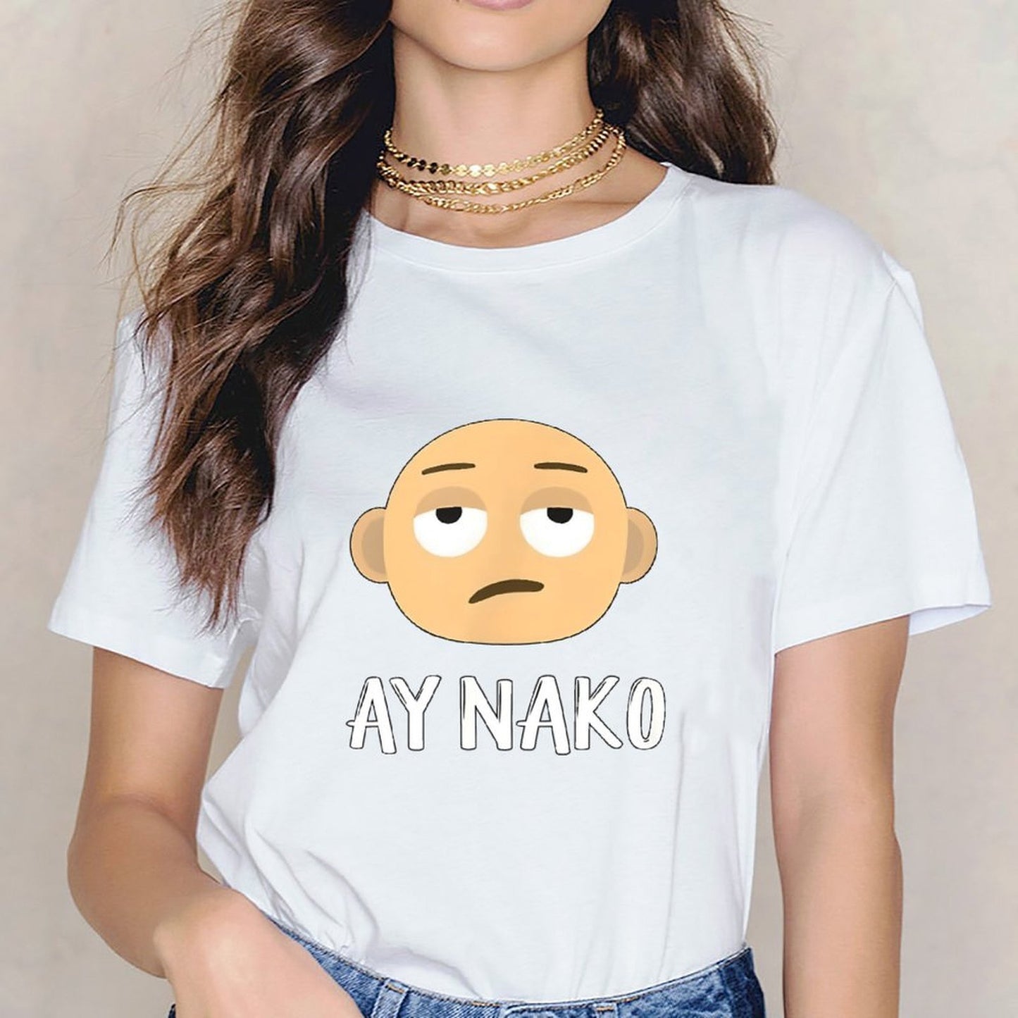 Inkmay Casual Cotton T-shirt Cartoon Face With Sad Expression Ay Unisex T-shirtWrinkle-Free StreetLine T-Shirt