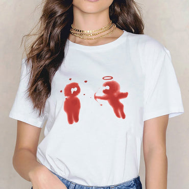 Inkmay Casual Cotton T-shirt Two Red Ghosts With Halo Unisex T-shirtOriginal  T-Shirt