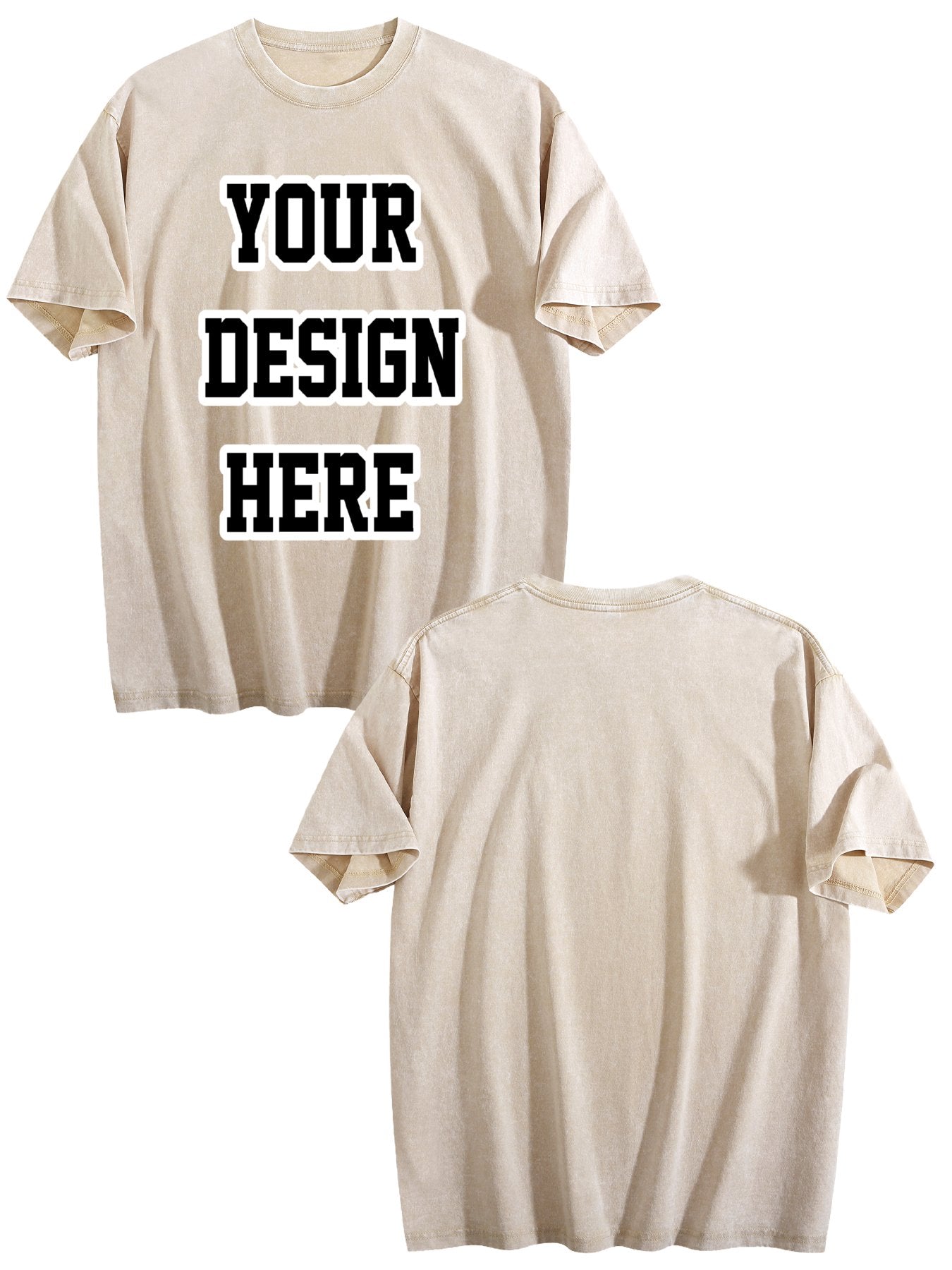 230gsm Printed 100% Cotton Pre-washed T-Shirt, Front Print in Apricot