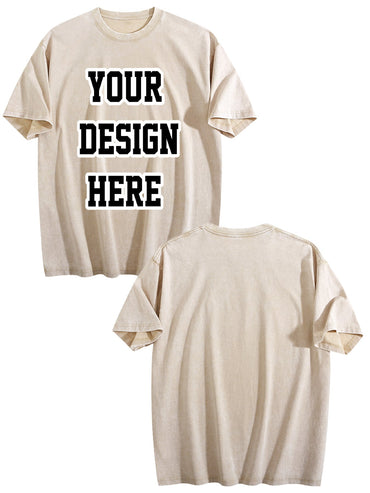 230gsm Printed 100% Cotton Pre-washed T-Shirt, Front Print in Apricot