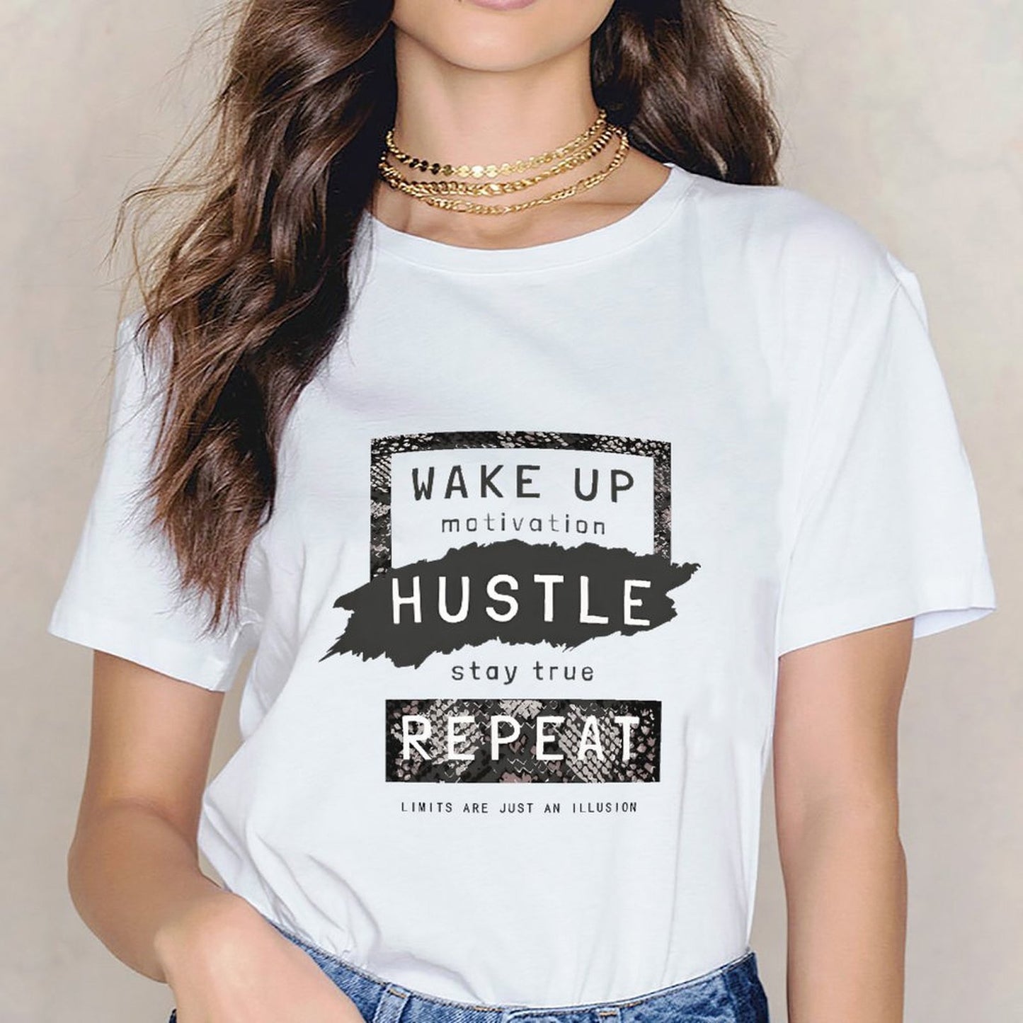 Inkmay Casual Cotton T-shirt Wake Up Hustle Stay True Repeat Unisex T-shirt