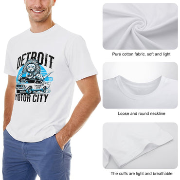 Inkmay Casual  Cotton T-shirt Detroit Motor City Lion Car Design Unisex T-shirtPromotional  T-Shirt