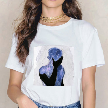 Inkmay Casual Cotton T-shirt Abstract Art With Blue Shadows Unisex T-shirtNeat Crisp Print T-Shirt