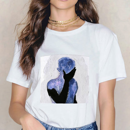 Inkmay Casual Cotton T-shirt Abstract Art With Blue Shadows Unisex T-shirtNeat Crisp Print T-Shirt
