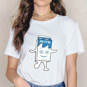 Inkmay Casual Cotton T-shirt Milk Box With Happy Face Design Unisex T-shirtStrong Fade-Proof T-Shirt