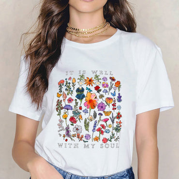 Inkmay Casual Cotton T-shirt Floral Design With Vibrant Colors Art Unisex T-shirtClassicLine TrueStyle T-Shirt