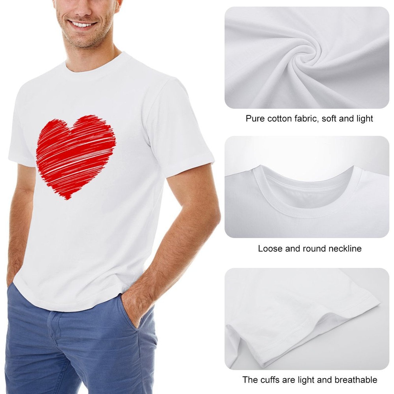 Inkmay Casual  Cotton T-shirt Solid Red Background With White Corner Unisex T-shirtWrinkle-Free Outdoor T-Shirt