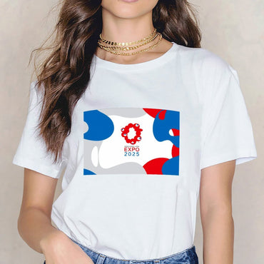 Inkmay Casual Cotton T-shirt Abstract Design With Red Blue Shapes Unisex T-shirtColorfast Heavyweight T-Shirt