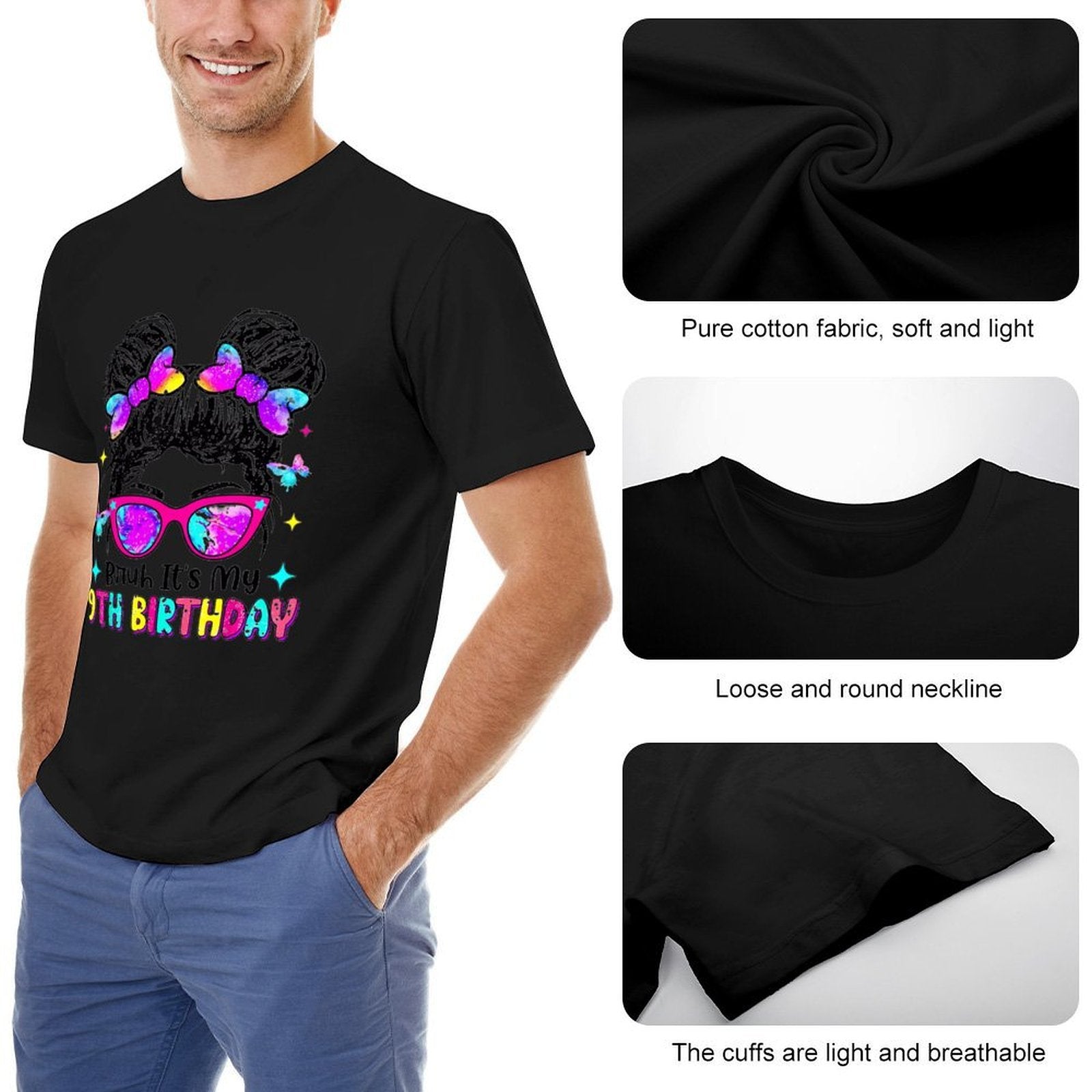 Inkmay Casual  Cotton T-shirt Colorful Hearts And Glasses Birthday Design Unisex T-shirtHeritage Oversized T-Shirt