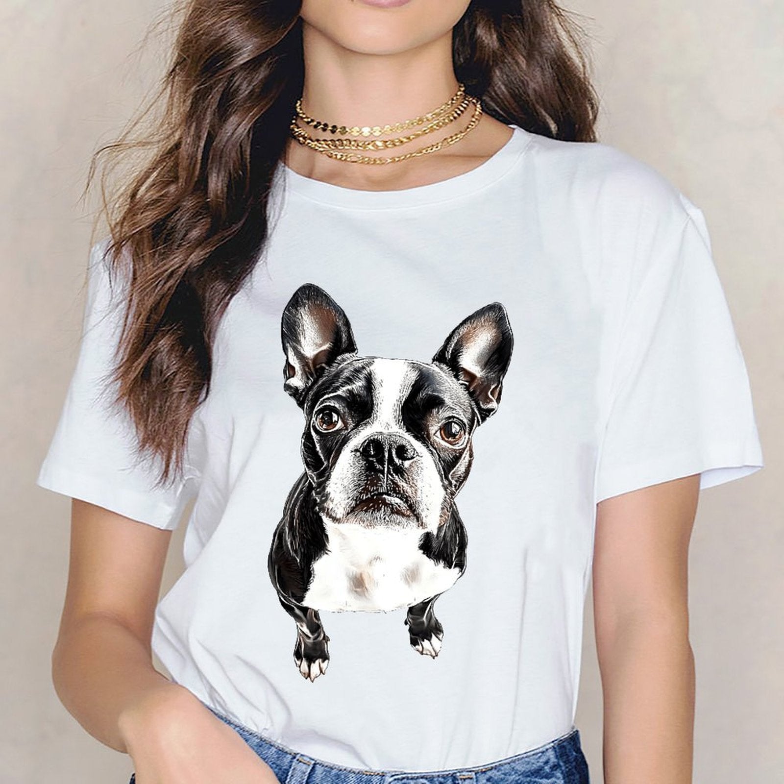 Inkmay Casual Cotton T-shirt Black And White Dog Pattern Print Unisex T-shirtEco / Sustainable SoftTouch T-Shirt