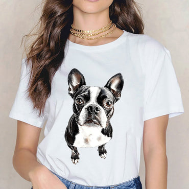 Inkmay Casual Cotton T-shirt Black And White Dog Pattern Print Unisex T-shirtEco / Sustainable SoftTouch T-Shirt