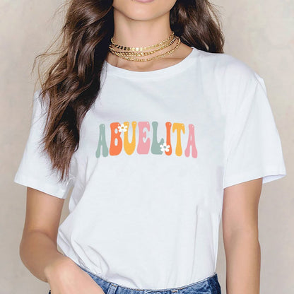 Inkmay Casual Cotton T-shirt Colorful Stripes With White Flowers Design Unisex T-shirtYearRound StreetFit T-Shirt