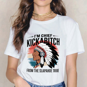 Inkmay Casual  Cotton T-shirt Native American Headdress With Feathers Unisex T-shirt