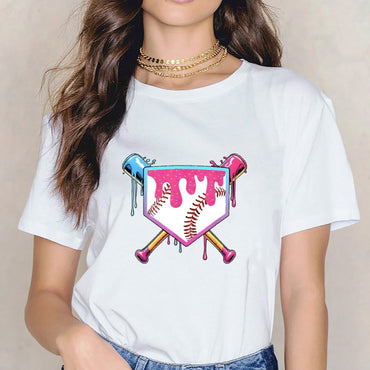 Inkmay Casual  Cotton T-shirt Baseball Design With Colorful Paint Drips Unisex T-shirtSeries Printing T-Shirt
