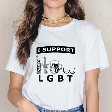 Inkmay Casual Cotton T-shirt Lgbt Support With Statue And Unisex T-shirtMidweight Eco / Sustainable T-Shirt